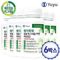유유제약 메가파워 2대1황금비율 영국산 해조칼슘 마그네슘 아연(면역기능) 비타민D3 3무첨가 복합 뼈건강 종합칼슘제 눈떨림 온가족 임산부 탄산칼슘N, 6개, 90정