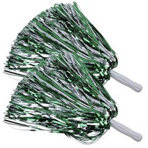 ICObuty 메탈릭 치어리더 폼폼 포일 플러피 30.5cm(12인치) 2팩 스포츠 스쿼드 댄스 헨 파티 무대 퍼포먼스 축하용 (레드/실버), Kelly Green/Silver