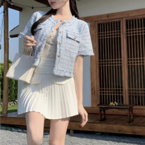 무슈봉3컬러 파스텔 여름 반팔 트위드 자켓
