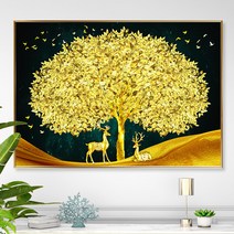 돈 들어오는 황금 돈나무 액자 추상화 거실 인테리어 개업선물 집들이선물 부자 되는그림, 황금나무 황금사슴 가로형, 무광골드