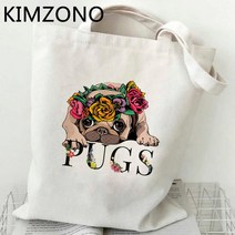 쇼핑백 퍼그 쇼핑 가방 bolsas de tela bolsa 재사용 가능한 캔버스 식료품 bolso 토트 백 cabas shoping ecobag, 9.54369