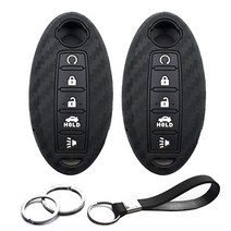INFIPAR 닛산 알티마 맥시마 무라노 패스파인더 인피니티 JX35 Q50 Q60 QX60 KR5S180144014 5버튼 탄소 섬유 룩 실리콘 FOB 키 케이스 커버 프로텍터, Carbon Fiber Black