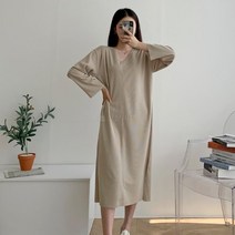 [바보사랑] 여자 V넥 스판 일자 베이직 빅사이즈 원마일 롱원피스