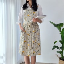 까사코지 플라워 린넨 앞치마 예쁜 원피스형 꽃무늬 유치원 선생님 앞치마쇼핑몰, 옐로우