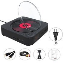 VCD CD DVD 플레이어 다기능 오디오 블루투스 스피커 FM 라디오 벽걸이 형 3.5mm AUX 잭 원격 제어, 01 Black US PLUG
