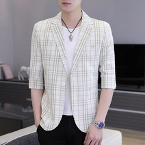 남자 정장자켓 353# 봄여름 남성 멋스러운 반소매 정장 슬림 체크 코트다소미얼Z