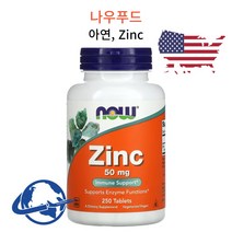 나우푸드 아연 Zinc 글루콘 피콜리네이트 크롬 NOW Food 50mg 250타블렛, 1개, 250정