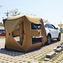 NEW 원터치 쉘터 차박 도킹텐트 캠핑용품 쏘렌토 싼타페 카니발 차박텐트 SUV, 브라운플러스세트