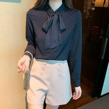 비앤에이치스타일 도트 리본 타이 셔츠 블라우스 262
