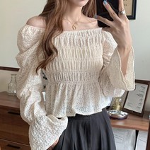 오프숄더 숏 밴딩 러블리 펀칭 블라우스 여대생 코디 여대생블라우스 와이조이쇼핑-72394EA