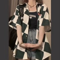 반팔 체크 셔츠 여성 블라우스