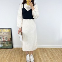 2color 바스락 나일론 레이어드 뷔스티에 가을 롱원피스