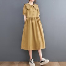 다이뻐 DAIBBU 리틀깽스 빅사이즈 프릴 빅카라 퍼프소매 부드러운 시원한 린넨 마 루즈핏 원피스 여름휴가패션
