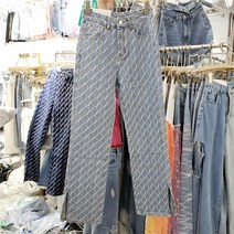 스트레이트진 상패 디자인 멜란 체크무늬 와이드 루즈핏 스타일리쉬 여학생 슬림핏 슬릿 2570396523