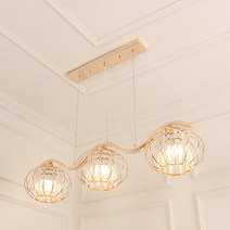 LED 인테리어 식탁등 원형 프리즘 샴페인 골드 3등 카페 조명, LED 벌브 12W 주광색(하얀빛) 3개포함