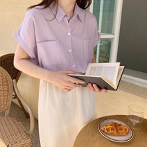 여성 반팔셔츠 시원한 여름 남방 아사면 롤업 캡소매 블라우스