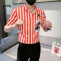 남자여름 블루 건달카리스마 여름옷 미들 소매 캐쥬얼 플라워 프린팅 와이셔츠 301A 1CS362P55 4997061464