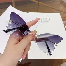 프레임리스 베젤 선글라스 여성 나비 선글라스 구미풍 엽기 무도회 안경