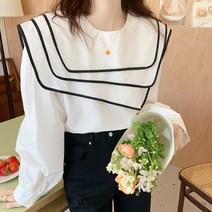 [드레스날다] 산뜻한포인트 배색 삼중 빅카라 블라우스(mbl1446)