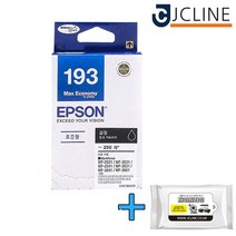 엡손 EPSON 정품잉크 T193 + 항균물티슈 WF2521 WF2531 WF2541 WF2631 WF2651 WF2661, 1개, 정품_T193170 검정 + 항균물티슈