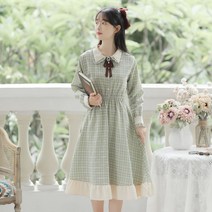 복고원피스 레트로 개화기 의상 가을 원피스 체크 리본 K05