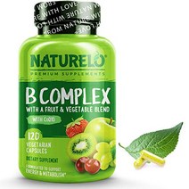NATURELO Vitamin B Complex with Methyl B12 Methyl Folate Vitamin B6 Biotin Plus Choline CoQ10 a, One Color, One Size, 120 Count (Pack of 1)