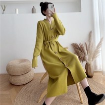 여성 니트코트 롱 원피스 롱스커트 오피스룩 루즈핏 간절기 러블리 하객룩 따뜻한 긴팔 여행 가을 겨울