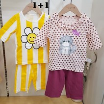 (1+1패키지특가) 모이모이깜피 유니프랜드 하트키티+치즈스마일 7부내의 2벌세트