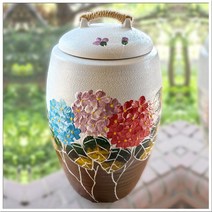 여주흙도예_분청 투톤 쌀독 항아리 20Kg 수국 일자형