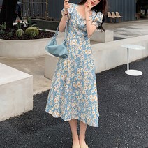 넷투넷코리아 여성 플라워패턴 롱원피스 반팔 슬림 A라인 바캉스룩
