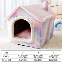 접이식 고양이 침대 애완견 집 겨울 빌라 수면 개집 이동식 따뜻한 둥지 동봉 텐트 동굴 소파 애완 동물 용품 cama gato, Pink+S