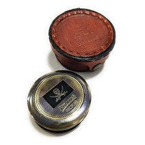 황동 나침반 캐리비안의 해적 잭 스패로우 5.1cm(2인치) 포켓 앤티크 선물 양각 아름다운 가죽 케이스
