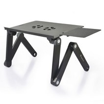조정 가능한 알루미늄 노트북 책상 접이식 테이블 컴퓨터 스탠드 소파 침대 스탠드 마우스 패드, Black
