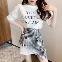 밴딩 셔츠 스타일 2021 여름 뉴타입 매력 질감 유행 단소, T03-빅사이즈 L, C03-체크미니스커트