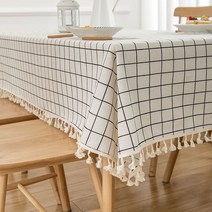 식탁보 직물면 린넨 체크 무늬 티 테이블 테이블 매트, 150 X200cm, 화이트 그리드 (술)