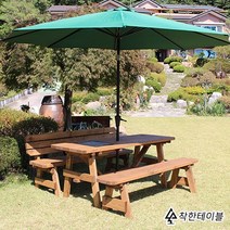 착한테이블 고기가 맛있게 구워지는 바베큐 그릴 포함 한쪽등받이 야외 테이블(파라솔별매), 8인 한쪽 등받이 바베큐 도토리 도색