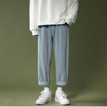 연청바지코디 데님 바지남자 봄 여름 연한색 일자통바지 트렌드 캐쥬얼 드레이프 빅진 9부 카고 3821572474