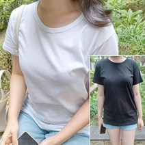 이드로 국산 여성 100% 30수 순면 무지 흰색 검정 반팔 라운드 여자 얇은 여름 기본 면티셔츠