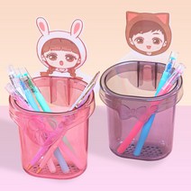 신풍산업 귀요미 다용도 연필꽂이 캐릭터 부착식 펜꽂이 정리함, 핑크 토끼, 1개