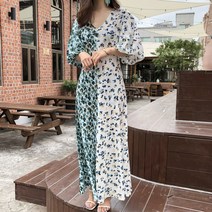 피피 퍼프소매 루즈핏 반반 롱 맥시원피스