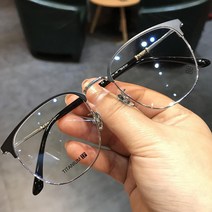 안경태 안경테 무도수 호박색 안경다리 대두 코받침없는 반뿔테 남자 반테 반무테 투명하금테 얆은 육각 제인 댄 남성 문예 복고 하프 프레임 평면 거울 초경량 순수 티타늄 원형, 1