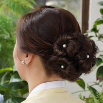 살롱드메리 수국 진주 한복 볼륨 올림머리 가발 집게핀, 딥블랙