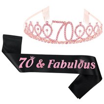 생일 여성 핑크 왕관과 새시 세트 30 50 60 70 번째 블랙 새틴 티아라 스카프 기념일 파티 장식, 10 Black 70_01 M