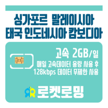 로켓로밍 로켓유심 싱가포르 말레이시아 태국 인도네시아 캄보디아 매일 2GB 무제한데이터 ND 공항수령옵션선택가능, 16일