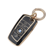 굿카굿즈 BMW 스마트 차 키케이스 키홀더 TPU 키커버, 골드라인 블랙, BMW A타입