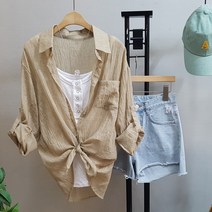 상상그이상 여성용 데일리 무지 파스텔 거즈 셔츠 남방 린넨 롤업셔츠 루즈핏남방 데일리룩 시원한여름남방