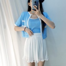 도도스타일 베르나 배색 가디건+나시 키작녀세트