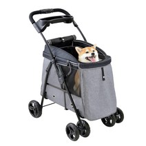 젝스 완완 카트 중형 개용 라이트 그레이 애완동물용 카트 승하차 편안한 통기성 음료 홀더 포함 내하중 25kg 이하 개용