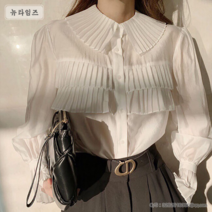 여성 긴팔 카라넥 볼륨 퍼프소매 러블리 럭셔리 블라우스