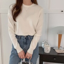 네쥬 여성 봄 가을 라운드 무지 데일리 긴팔 니트